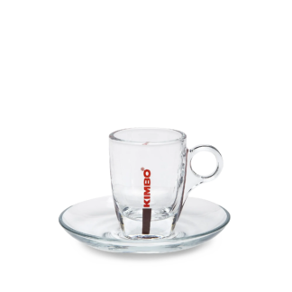 Kimbo – Espresso Tassen + Untertassen aus Glas